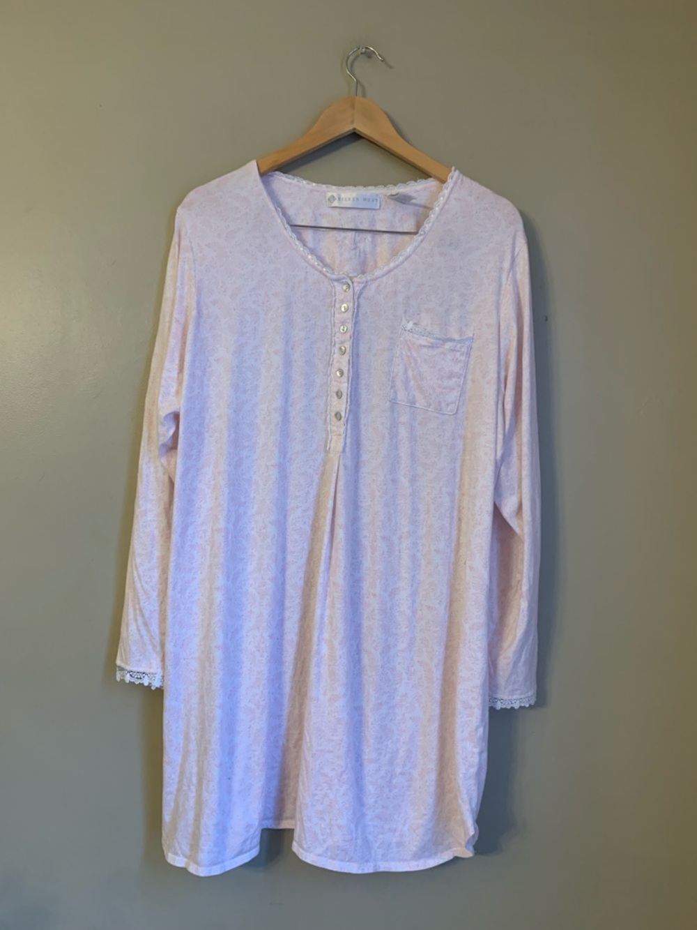 Eileen West Floral Print 100% Pink Modest Long Sleeve Nightgown 1x Button lace